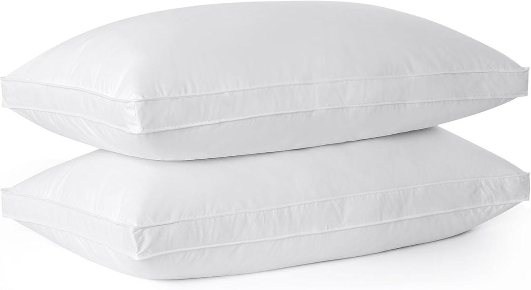 Goose Feathers Down Pillows, Pillows Standard Size Set of 2, Cotton Cover, Gusseted Hotel Collection Bed Pillow for Back, Stomach or Side Sleepers