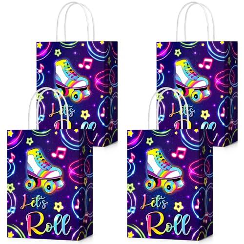 Geyoga 24 Pcs Glow in the Dark Gift Bags Glow Party Favor Supplies Neon Birthday Supplies Mini Goodie Candy Tote Bag with Handles for Neon Birthday Party Decorations(Roller Skate)