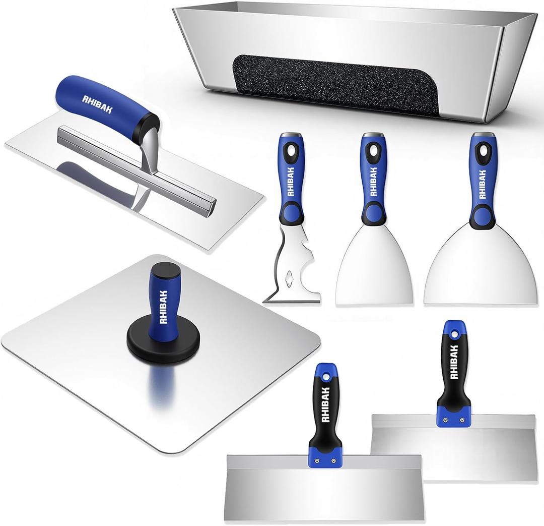 Drywall Hand Tools Kit, Drywall Knife Set with Putty Knives, Taping Knives, Aluminum Hawk, Mud Pan, Flat Finishing Trowel, Multi-Fuctional Paniter Scraper