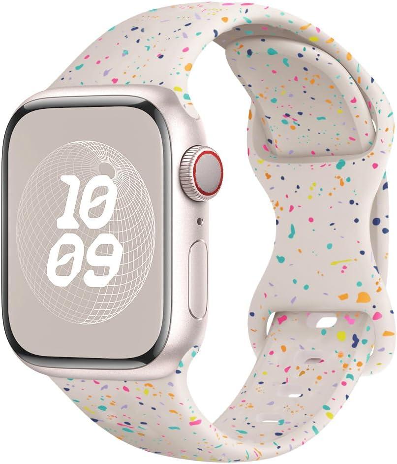 Sport Bands for Apple Watch Band 40mm 41mm 38mm 44mm 45mm 46mm 42mm iWatch Bands for Women Kids Men,Cute Recycled Plastic Silicone Strap for Apple Watch Series 11 10 9 8 7 6 5 4 3 SE 3/2nd Ultra 49mm (Starlight)