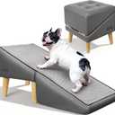 Dog Stairs for Small Dogs and Cats 16" H - with Encrypted Dot-Grip Non-Slip Surface, 2-in-1 Pet Ramp & Steps for Bed/Couch, Foldable Split Ottoman with Solid Wood Frame, Sturdy & Portable for Puppies (Gray)