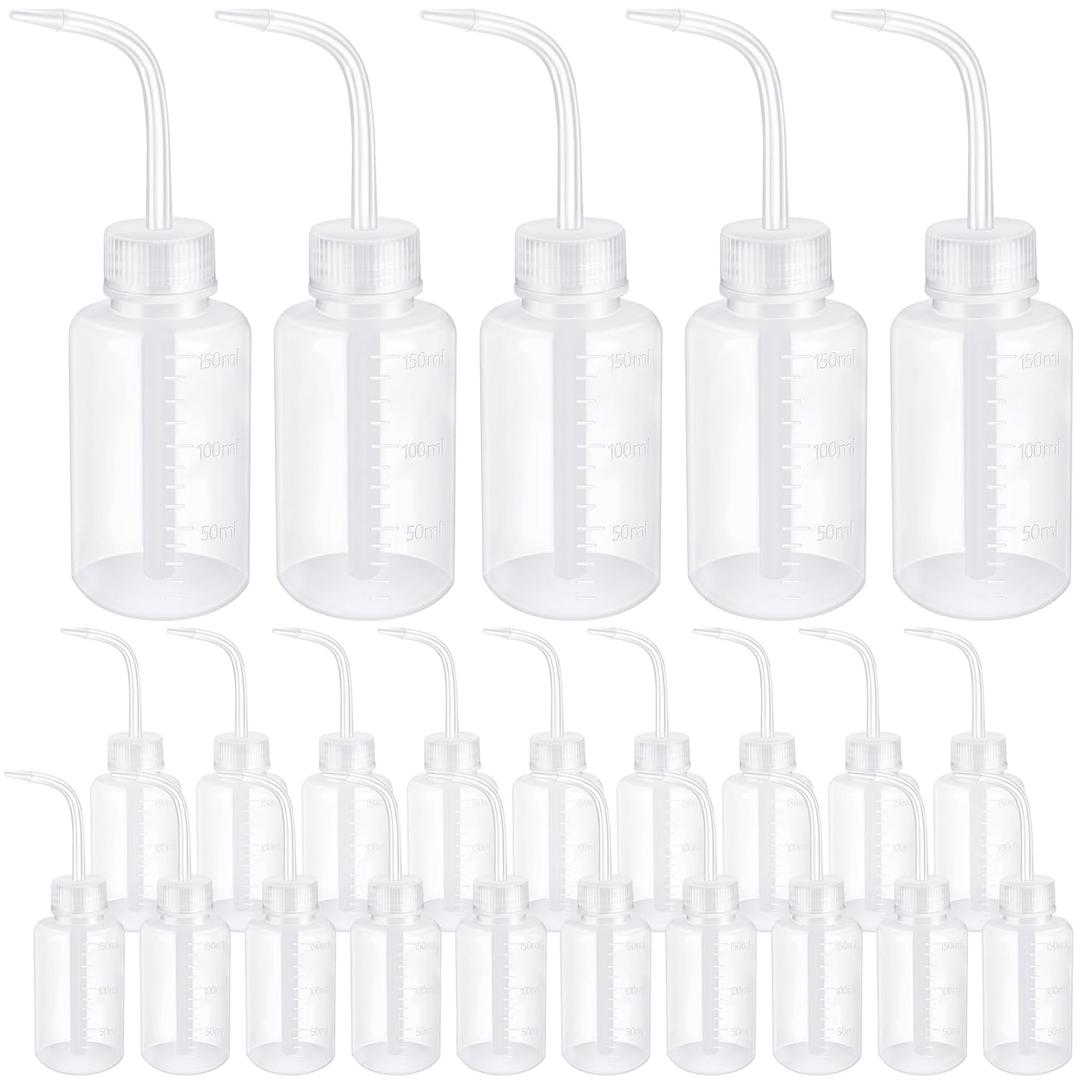 Maxdot 24 Pcs 5 oz Plastic Squeeze Bottles Bulk Transparent White Plant Watering Bottles with Narrow Mouth Scale Labels Tattoo for Safety Rinse Watering Tools, Plant Irrigation