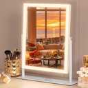 FENCHILIN Vanity Mirror with Lights 16.14" x 11.81",Lighted Makeup Mirror and Hollywood Mirror with Smart Touch Control 3 Colors Dimmable LED Light, 360Rotation 10X Magnification(White)