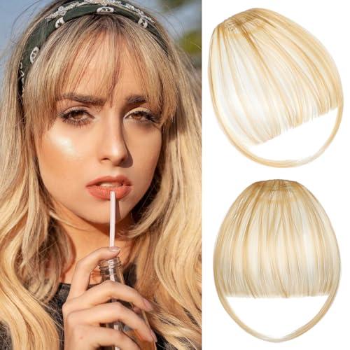 Leterly Clip in Bangs,Bangs Hair Clip Natural Wispy Air Extensions for Women Fake Fringe with Temples Hairpieces for Daily Wear Light Blonde Mix Bleach Blonde