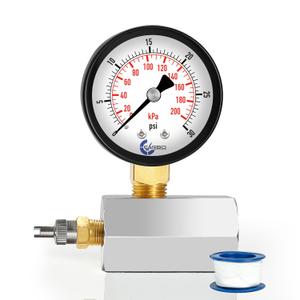 Gas Test Pressure Gauge 30 Pound, 30 PSI / 200 kPa, 3/4” FNPT Connection, Brass Valve, Chrome Plated Steel Body Assembly