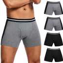 Men's Washable Incontinence Boxer Briefs with Fly, Cotton & Mesh Breathable Reusable Urinary Leakproof Underwear, Front & Rear Protection, 120ml Absorbency (2 Pack Black + 2 Pack Gray, L)