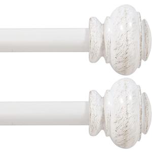 Turquoize 2 Pack Window Curtain Rods for Windows 16.2 to 137.4 inch 3/4 Inch White Curtain Rods Adjustable Decorative Single Curtain Rod Set, White Splicing Curtain Rods with Classic Finials, 2 Pack