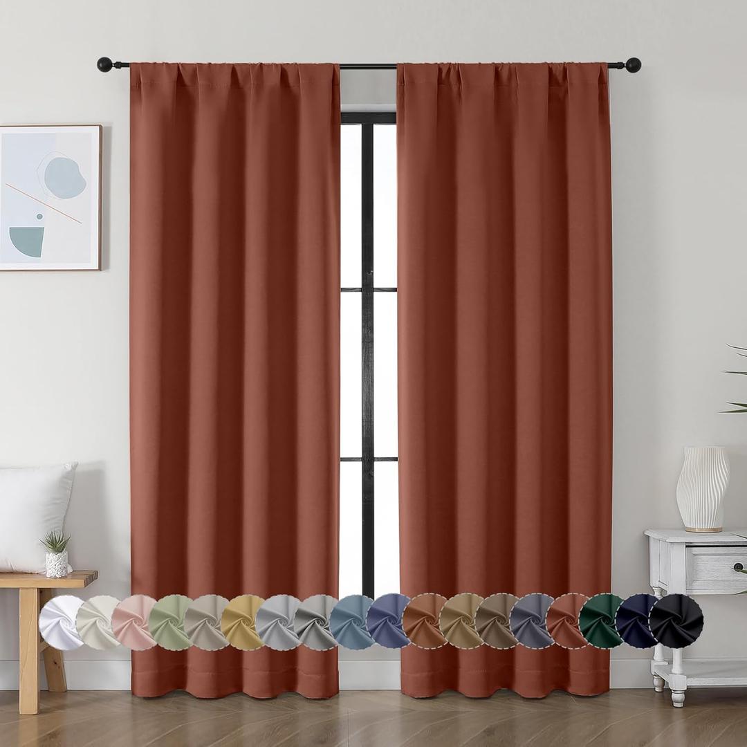 Simplebrand Ava Terracotta Blackout Curtains for Bedroom, 72 Inch Length, 2 Panels, Privacy Thermal Insulated, Rod Pocket, Window Curtains for Patio, French Door, W40 x L72 Inch