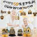 50th Birthday Decorations  Black and Gold Party Supplies with Banner, 9 Honeycomb Centerpieces, 12 Hanging Swirls, Happy 50th Birthday Decorations for Men and Gifts for Him