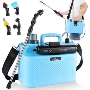2 Gallon Electric Garden Sprayer, Battery Powered Pump with 6 Spray Modes, 4 Durable Nozzles, USB Rechargeable, Retractable Wand & Adjustable Strap for Lawn Garden Weed Control, Blue