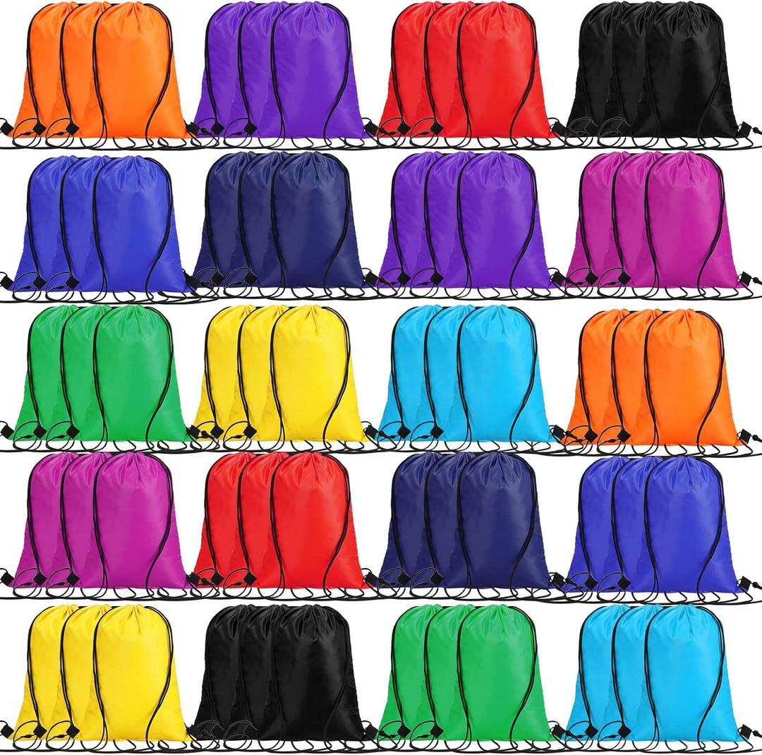 Roowest 200 Pieces Drawstring Backpack Sport String Backpack Cinch Bags Drawstring Party Favor Bags for Kids Women Men Gym Trip, 10 Colors