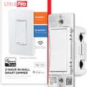 UltraPro 700 Series Z-Wave In-Wall Smart Rocker Light Dimmer with QuickFit & SimpleWire, 3-Way Ready, Works with Alexa, Google Assistant, Z-Wave Hub Required, Smart Home, Voice Control, White, 59350