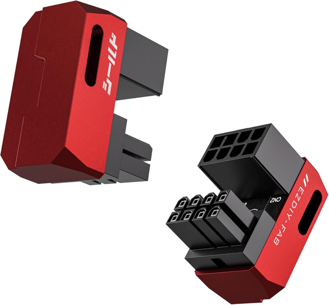 EZDIY-FAB Shield Series 8-Pin PCIe GPU Power Adapter,180-Degree U-Turn Angled Connector, Aluminum Design for Graphics Cards  Standard Type,Red-2 Pack