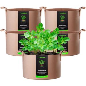 VIVOSUN 5-Pack 15 Gallons Grow Bags Heavy Duty Thickened Nonwoven Fabric Pots with Strap Handles Tan