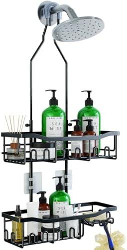 Joqixon Upgraded Extended Length Shower Organizer with Hooks, Rustproof Shampoo Soap Holder, Large Hanging Bathroom Caddy
