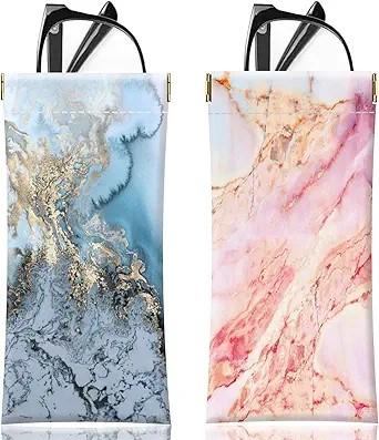 Glasses Case Sunglasses Eyeglass Glasses Case Soft PU Leather Portable Squeezing Glasses Bag for Men Women Girls (2 Pack Leopard Print & Cow Print)