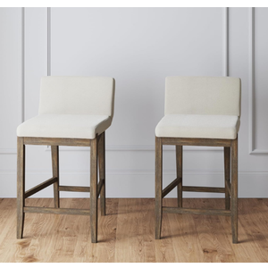 Nathan James Gracie Modern Counter Height Bar Stool with Back, Counter Stool Upholstered Chair with Natural Textured Linen and Brushed Wooden Legs, Cream Boucle/Dark Brown, Set of 2