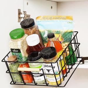 Upgrade Pull Down Kitchen Cabinet Organizer, Sliding Out Storage Basket for Upper Cabinet Pull Out Drawer