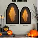 Halloween Hologram Ghost Mirror with Creepy Eyes Night Light,Halloween Ghostmirror Spooky Halloween Haunted House Decor,Black Wood Frame (S)