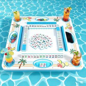 Leodun EVA Floating Mahjong Table for Pool, 32x32 Water Game Float for Adults, Poker Dominoes Card Tray for Beach Hot Tub Lake