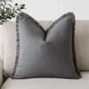 Foindtower Decorative Linen Fringe Throw Pillow Covers Cozy Boho Farmhouse Cushion Cover with Tassels Soft Accent Pillowcase for Chair Sofa Bed Living Room Home Decor, 20×20 Inch, 1PC, Gray