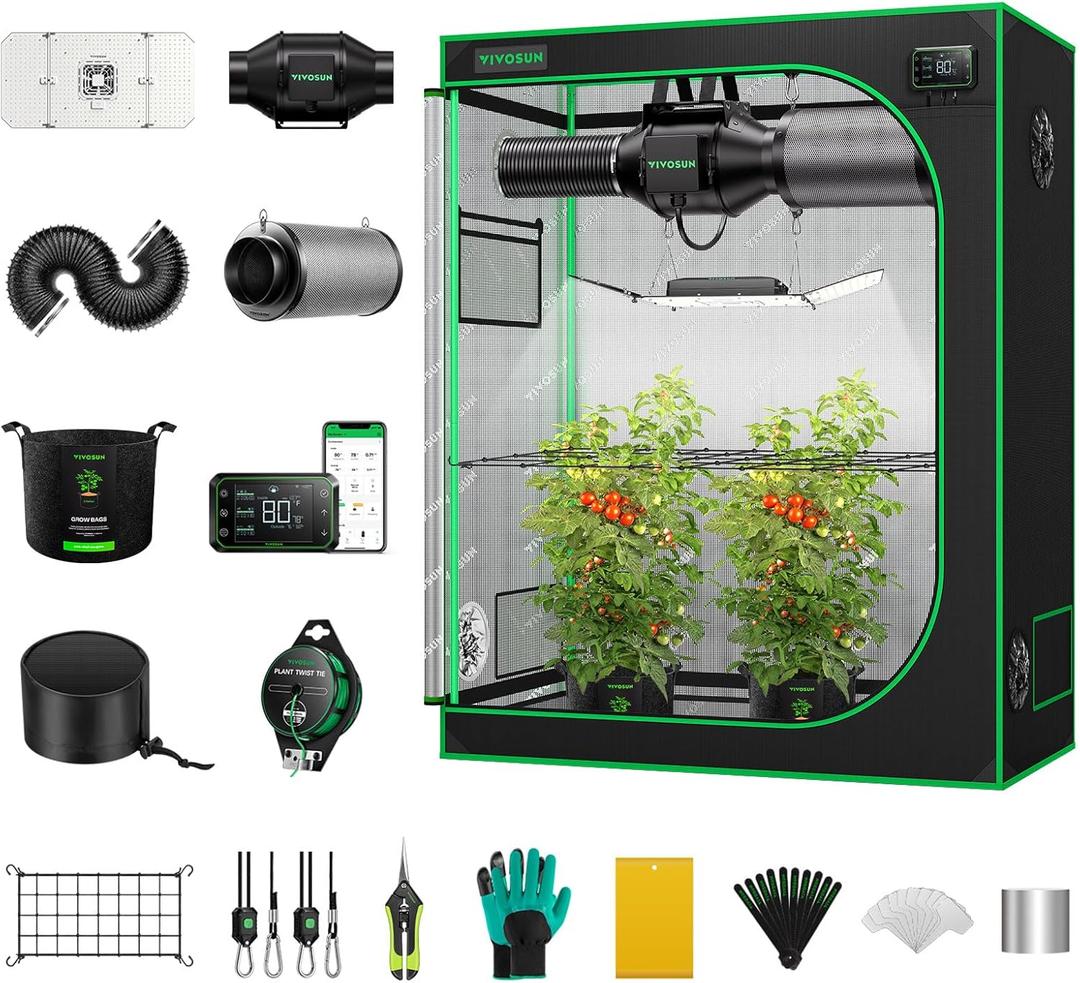 VIVOSUN GIY Smart Grow Tent System 4x2, WiFi-Integrated Grow Tent Kit, with Automate Ventilation and Circulation, Schedule Full Spectrum 200W LED Grow Light, and GrowHub E42A Controller (48"x24"x60")