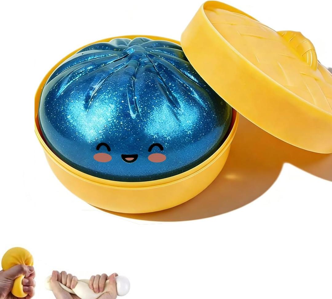 Dumpling Squishy, Squishy Dumpling Toy, Mystery Dumplings Squishies, Easter Gifts, Soft Squeeze Decompression Dough for Adults (Glitter Blue)