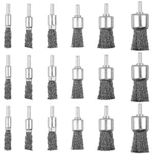 18 Pack Wire End Brush Set, Wire Brush for Drill ,6 Sizes 0.012" Crimped Wire Wheel for Drill 1/4 Inch Shank, for Drill Attachment
