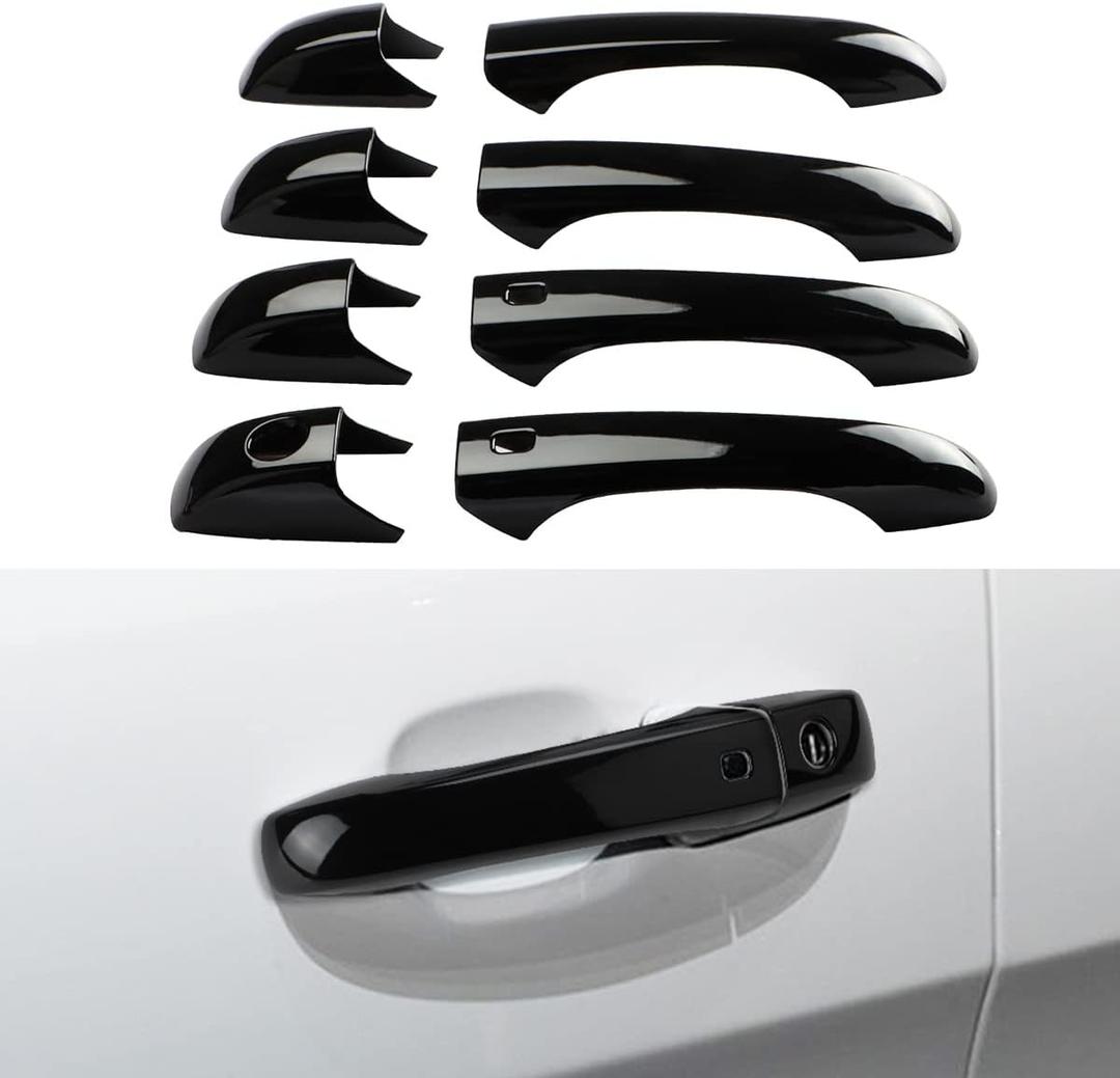 Car Exterior Door Handle Cover Compatible for Grand Cherokee 2011-2021 Accessories 2011-2022 Durango Black Door Handle Protector with Smart Key Holes