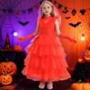 Girls Red Ghost Bride Costume Halloween Carnival Dress Up Cosplay Outfits (5-6Y)