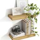 16 Inch Floating Shelves, 8 Inch Deep Floating Shelves for Wall, Hanging Shelf with Invisible Brackets, Deep Shelves for Bathroom, Bedroom, Living Room, Oak, Set of 2