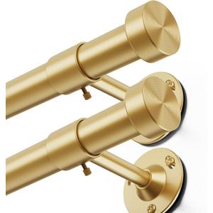 YaFex 2 Pack Heavy Duty Curtain Rods 32-150 Inch, 1 Inch Adjustable Gold Curtain Rod for Windows, Extra Long Window Treatment Rods Set with Aluminium Finials, Modern Design