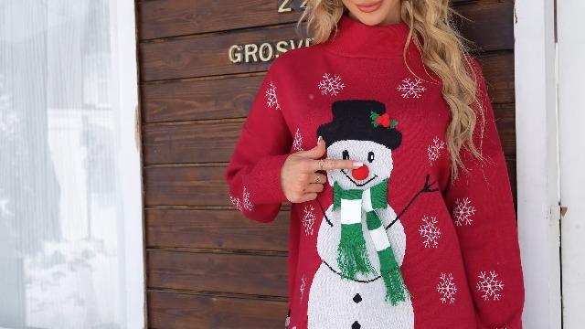 Women Red Sweater, L Size, Snowman