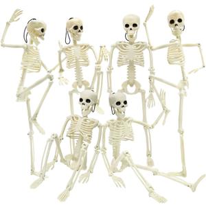 UMEELR 6Pcs Posable Plastic Skeletons, 16" Halloween Hanging Skeleton with Movable Joints Small Human Body Skeleton for Yard Patio Lawn Garden Props Halloween Spooky Party Decor