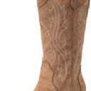 IUV Cowboy Boots For Women Western Cowgirl Boots with Chunky Heel Mid Calf Snip Toe Ideal for low insteps (Brown), Size 8 