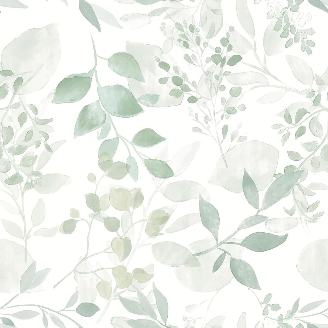 Safiyya Light Green Leaf Wallpaper Peel and Stick Wall Paper Modern Boho Contact Paper 78.7" x 17.3" Self Adhesive Removable Wallpaper for Bedroom Bathroom Vinyl Rolls