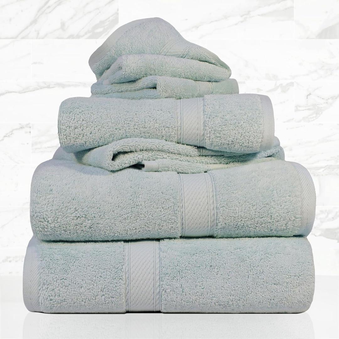 Superior Egyptian Cotton Pile 6 Piece Towel Set, Includes 2 Bath, 2 Hand, 2 Face Towels/Washcloths, Ultra Soft Luxury Towels, Thick Plush Essentials, Guest Bath, Spa, Hotel Bathroom, Sea Foam