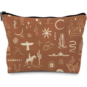Vintage Western Makeup Bag, Cowgirl Gifts for Women, Small Zipper Bag for Purse (PU)