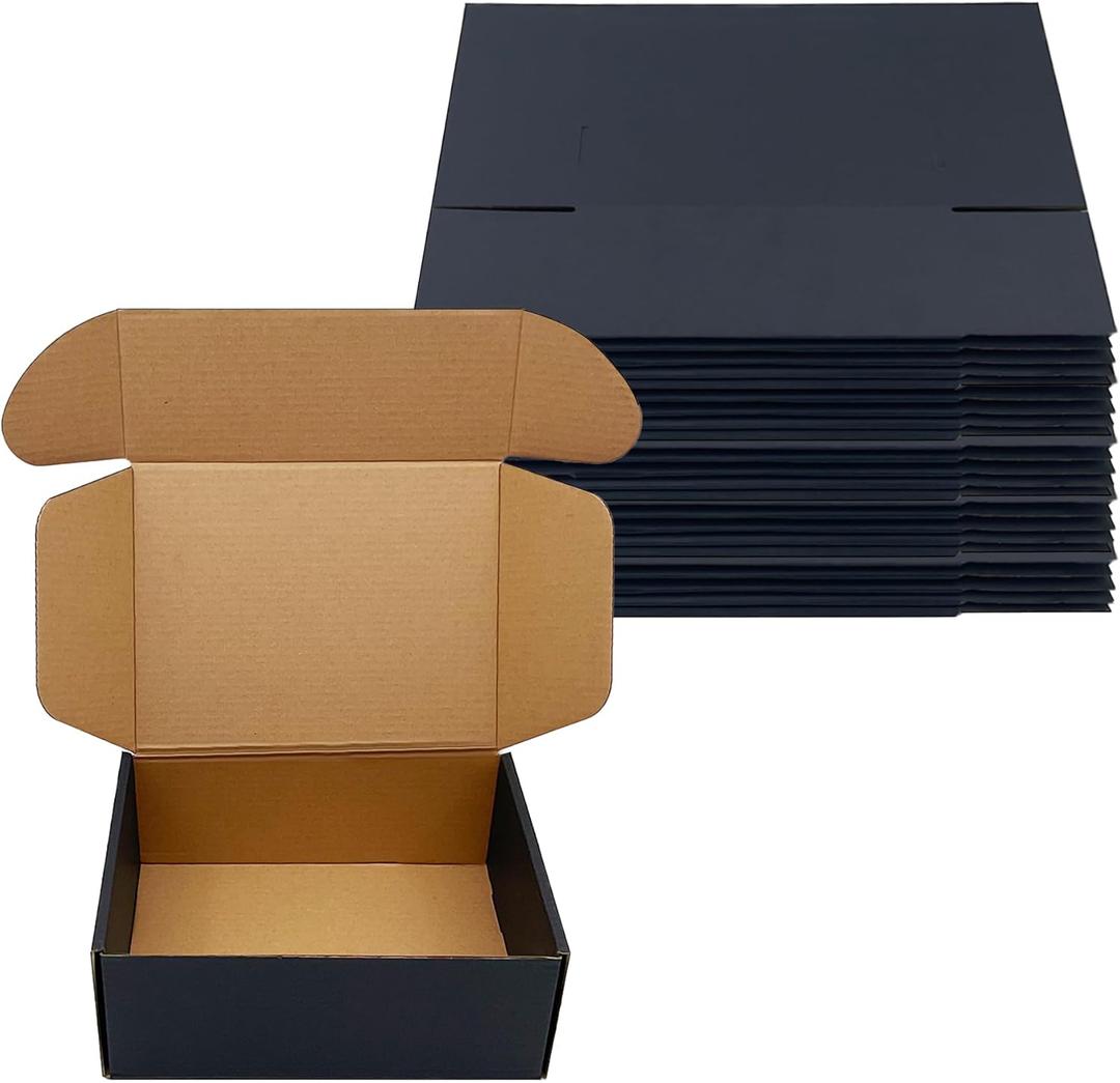 24 Pack 8x6x3 inch Black Shipping Boxes Cardboard Packaging Boxes for Mailing Shipping Corrugated Cardboard Boxes for Packaging Small Business Craft Flat Shipping Boxes Empty Gifts Giving Products