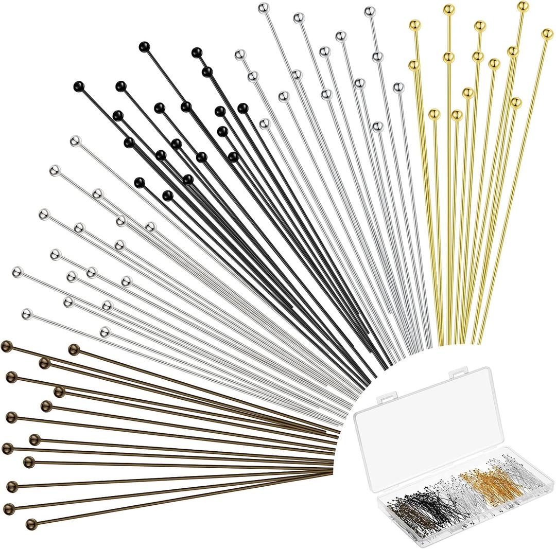 Waydress 500 Pcs 2 Inch Eye Pins for Jewelry Making Flat Head Pins 50 mm Brass Jewelry Making Supplies with Balls Earring Findings for Craft Bracelet Accessories(Gold, Silver, Bronze, White, Black)