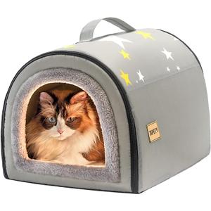 Jiupety Indoor Dog House, 2 in 1 Portable Foldable House Bed with Cover, Pet Tent & Cave Bed for Cats and Small Dogs, M(17"14"13"), Up to 9 Lb, Grey Jiupety Indoor Dog House, 2 in 1 Portable Foldable House Bed with Cover, Pet Tent & Cave Bed for Cats and Small Dogs, M(17"14"13"), Up to 9 Lb, Grey