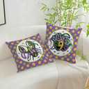 4 x Happy Mardi Gras Throw Pillow Covers 18x18 Set of 4 Fleur De Lis Lattice Beads Masks Lobster Designs Festive Cushion Covers for Home Sofa Couch Party Carnival Cushion Case Decoration