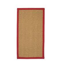Natural Look Accent Rug Natural Boucle Weave With Red Banded Border 20x34 In