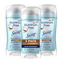 Secret Aluminum Free Deodorant for Women, 48hr Odor Protection, Naturally Derived Ingredients, Free of Parabens Dyes Talc & Baking Soda, PH Balanced, Dry Solid, Coconut Scent, 2.4 oz (Pack Of 3)