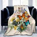 Butterfly Blanket Beautiful Butterfly Throw Blanket Ultra Soft Flannel Vintage Botanical Butterflies Blanket Gifts for Kids Adults 60"X50"