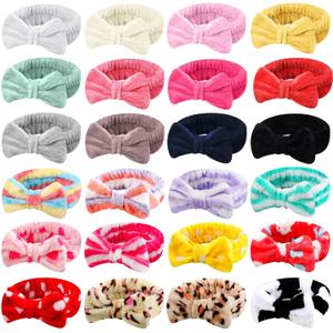 WILLBOND 24 Pieces Spa Headband Bow Hairband Facial Makeup Women Face Wash Adjustable Skincare Headbands Bulk Soft Flannel Towel Head Wraps for Women Shower Washing Face (Stylish)