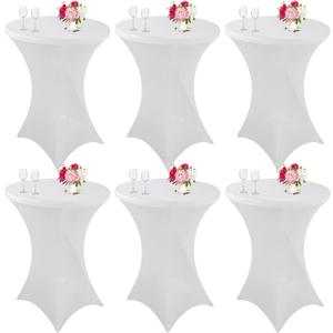 6 Pack Cocktail Spandex Tablecloth 32"x43" White Stretch Square Corners Cocktail Table Cover Fitted High Top Round Table for Bar Wedding Birthday Party Banquet