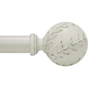 Curtain Rod for Windows 66 to 120 Inches: 1 Inch Heavy-Duty Adjustable Decorative Curtain Rod With Rustic Leaf Finials for Bedroom & Living Room White