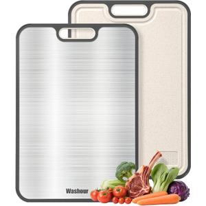 Titanium Cutting Boards for Kitchen, Non Toxic 2-in-1 Cutting Board Double Sided, Food Grade Chopping Boards for Fresh Meat Vegetable, Easy to Clean Large Size 16" x 11"