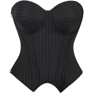 SHYMMUO Women Black Corset Top Elegant Strapless Bustier Tops Lace Up Sexy Office Lady Cosplay Costume Secretary Outfit, XL 
